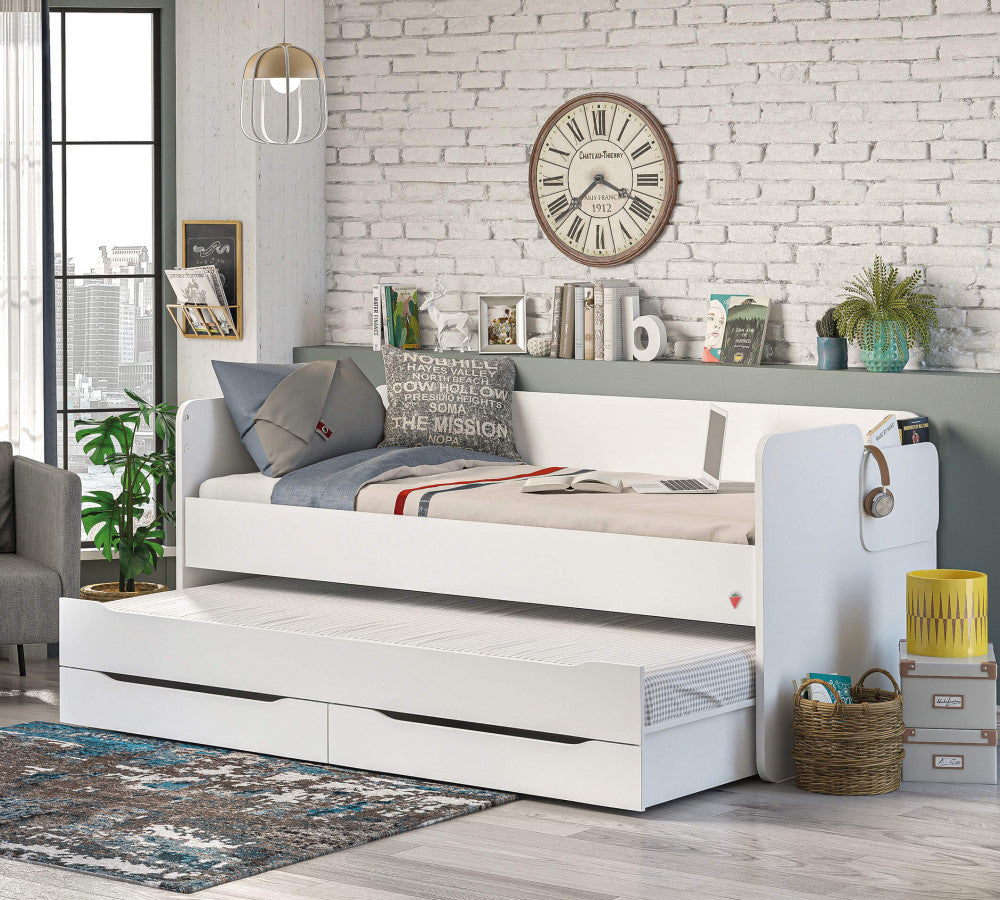 White Studio stapelbed met opbergtrap (90x200 cm)