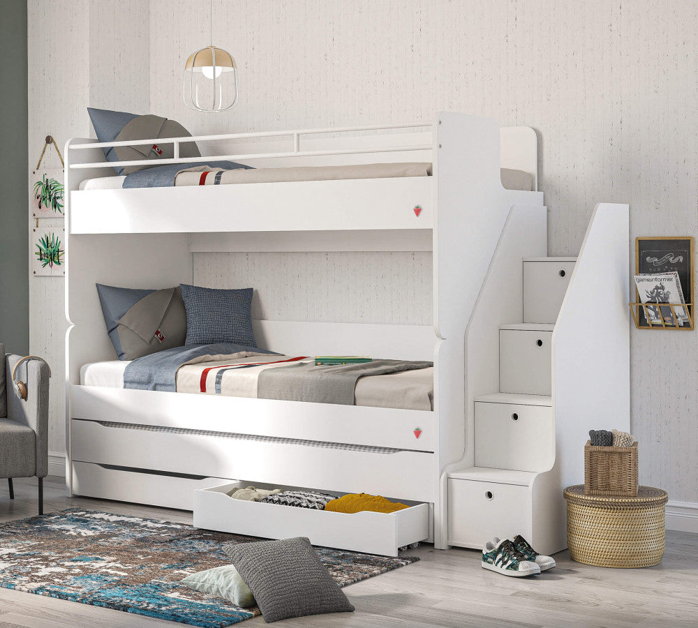 White Studio stapelbed met opbergtrap (90x200 cm)