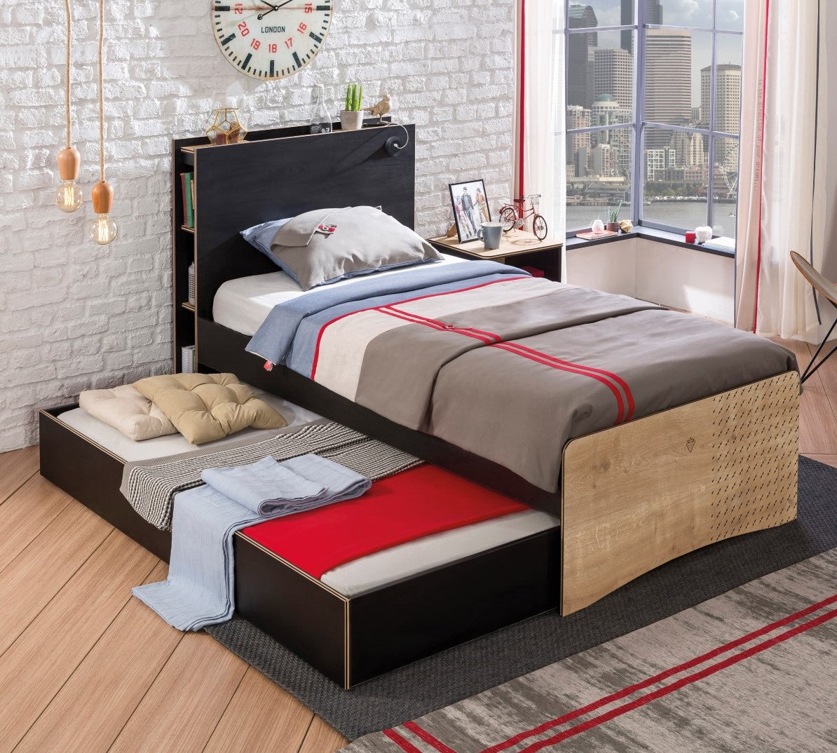 tienerbed opbergruimte zwart