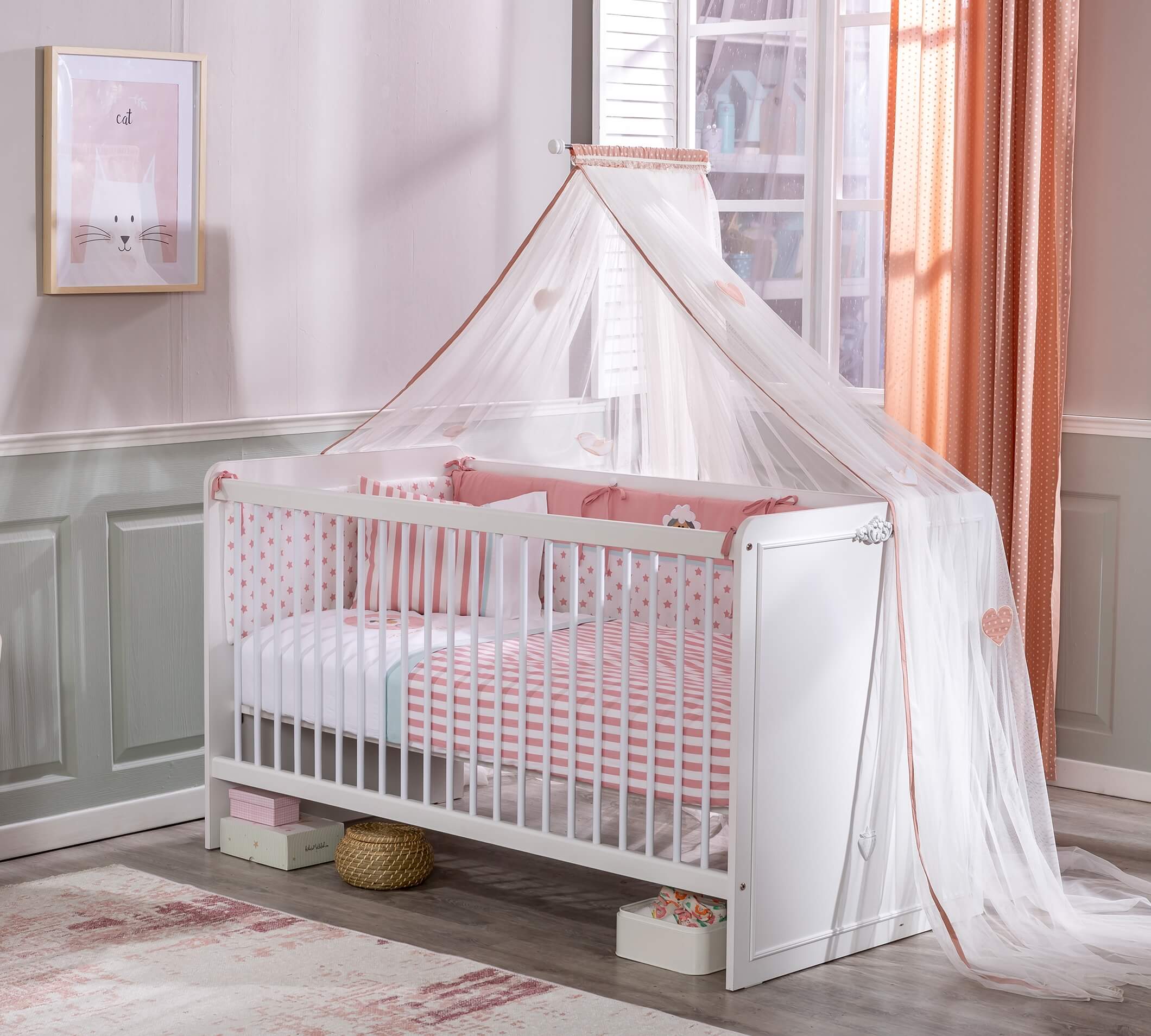 Cilek Romantica witte ledikant kopen, wit babybed meisjes babykamer kopen, inspiratie complete babykamer kopen, ledikant met opbergruimte