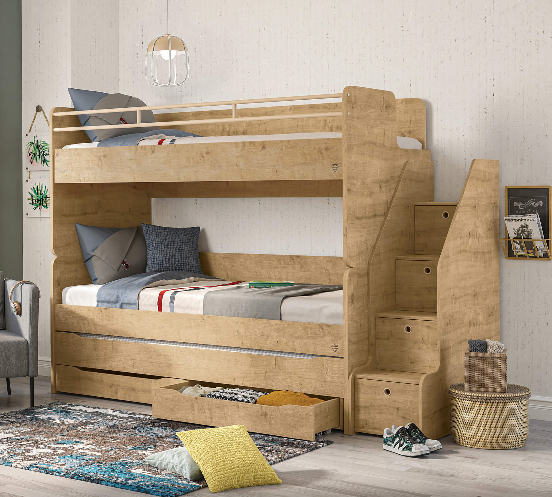 Mocha Studio stapelbed met opbergtrap (90x200 cm)