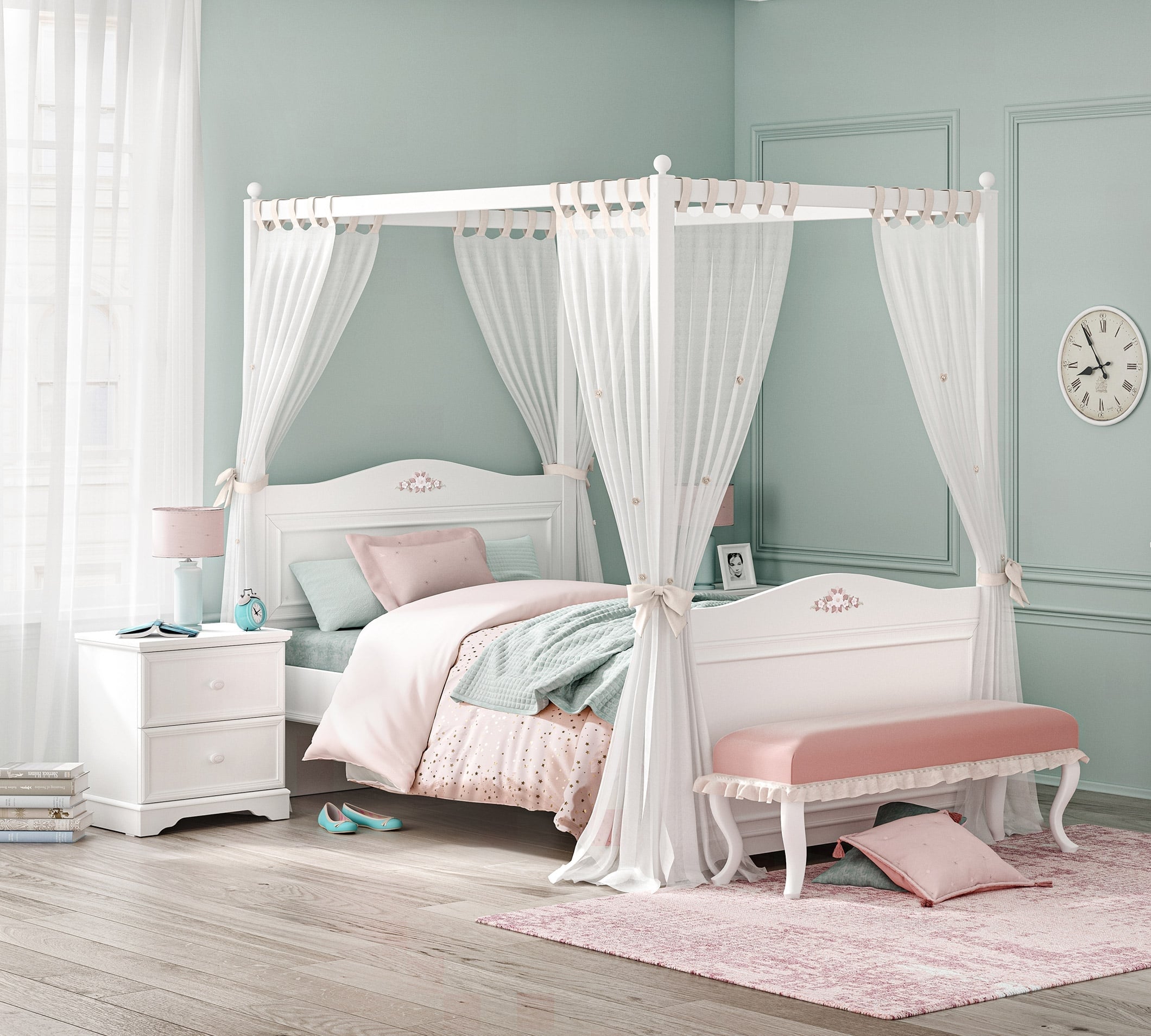 Rustic hemelbed twijfelaar meisjesbed meisjeskamer (120x200cm)