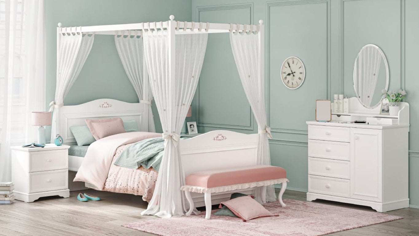 Rustic hemelbed twijfelaar meisjesbed meisjeskamer (120x200cm)