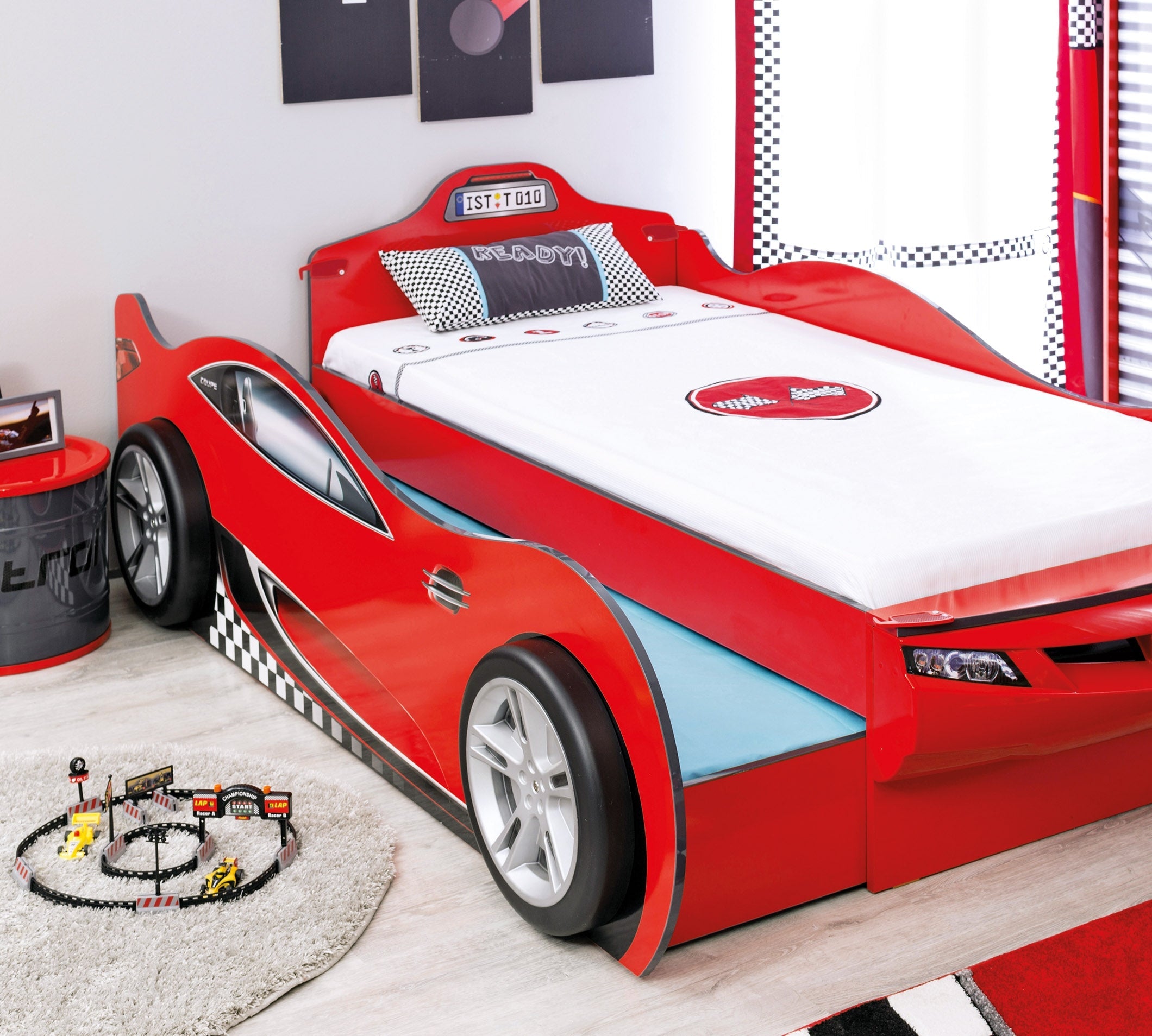 Lit de voiture coupé avec lit d'appoint rouge (90x190 cm)