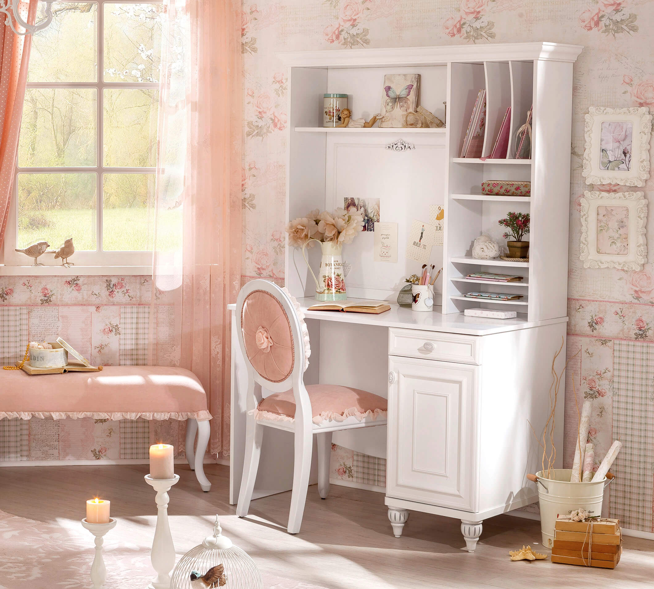 Romantica Cilek bureau, wit meisjes bureau, wit bureau met opbergruimte meisjeskamer, prinses bureau, bureau met opzetstuk kopen meisjeskamer, inspiratie prinsessenkamer