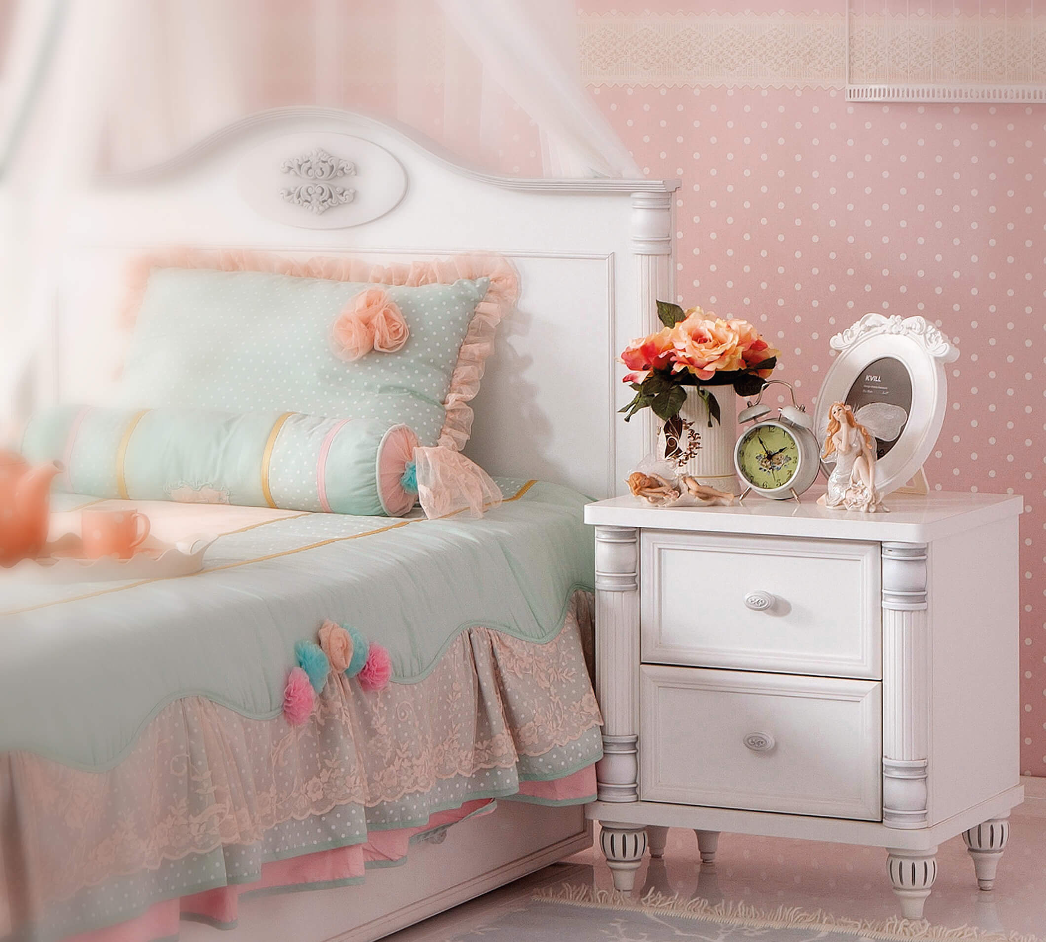 Cilek Romantic wit nachtkastje meisje, meubels prinsessenkamer, complete meisjeskamer kopen
