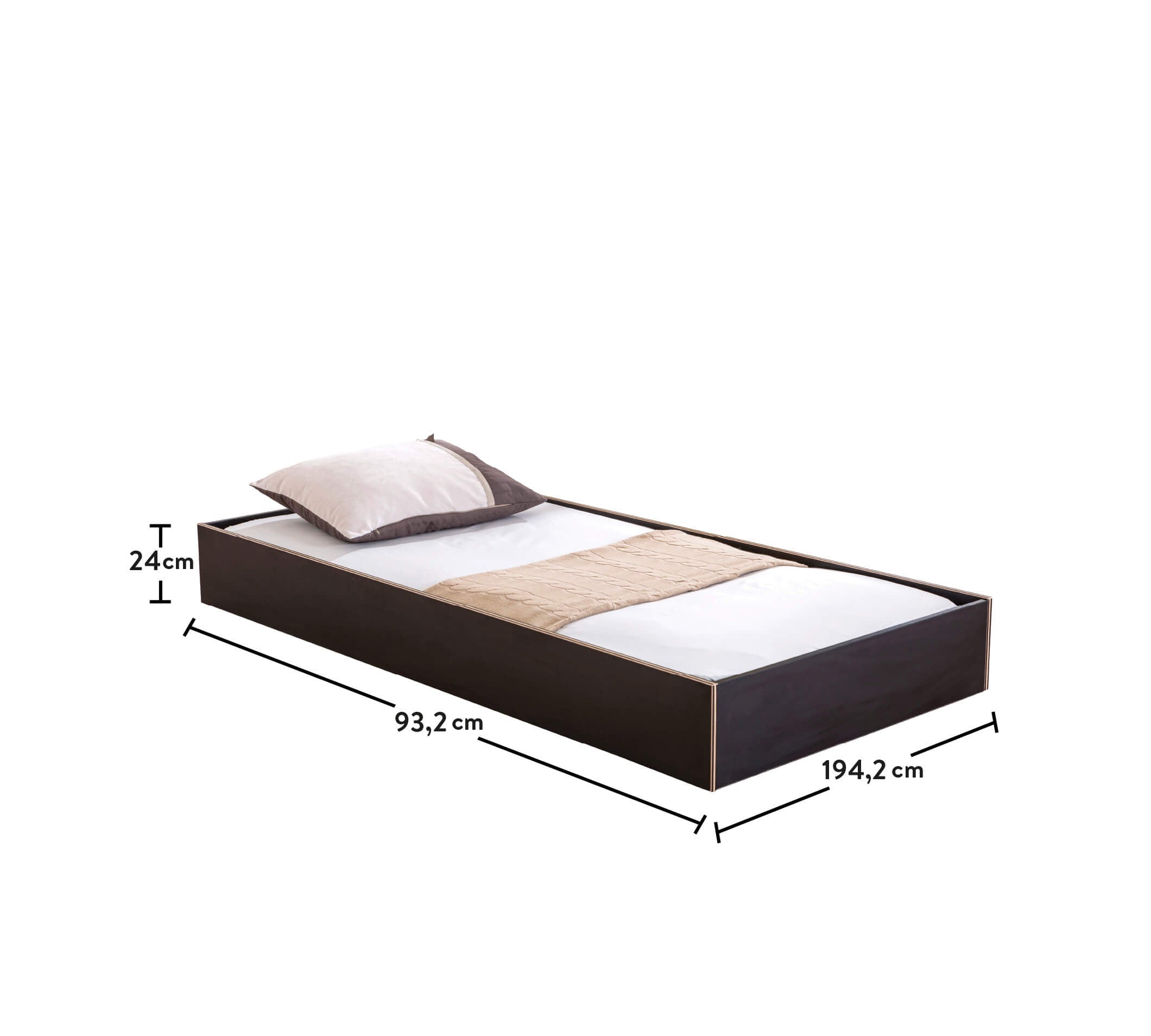 Black bedlade logeerbed bed (90x190 cm)