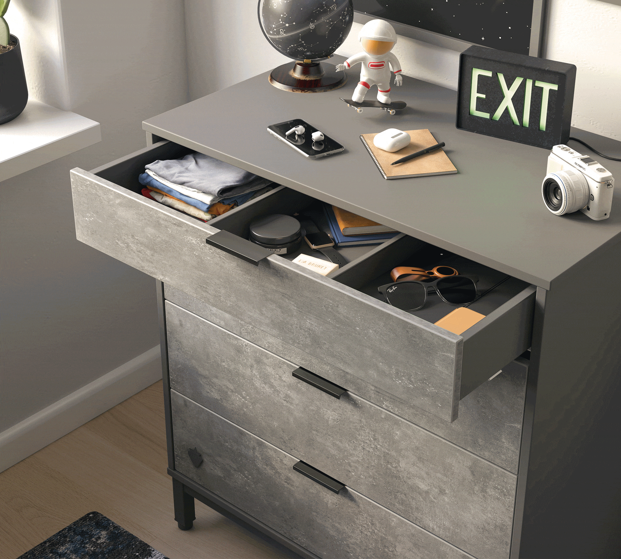 Space Gray commode ladekast