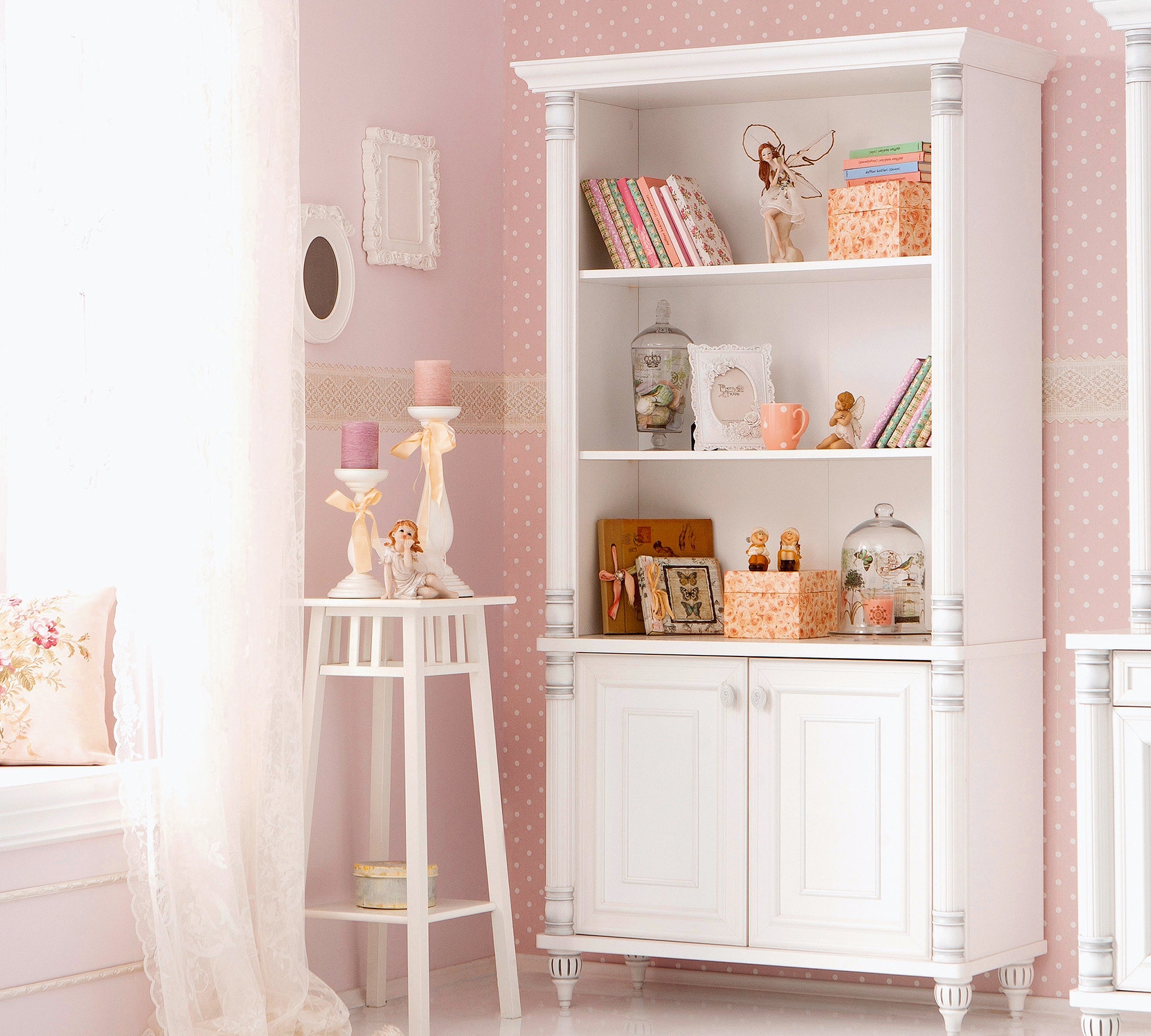 Cilek Romantic grote boekenkast wit, witte boekenkast kopen meisjeskamer, complete meisjeskamer, inspiratie prinsessenkamer meubels