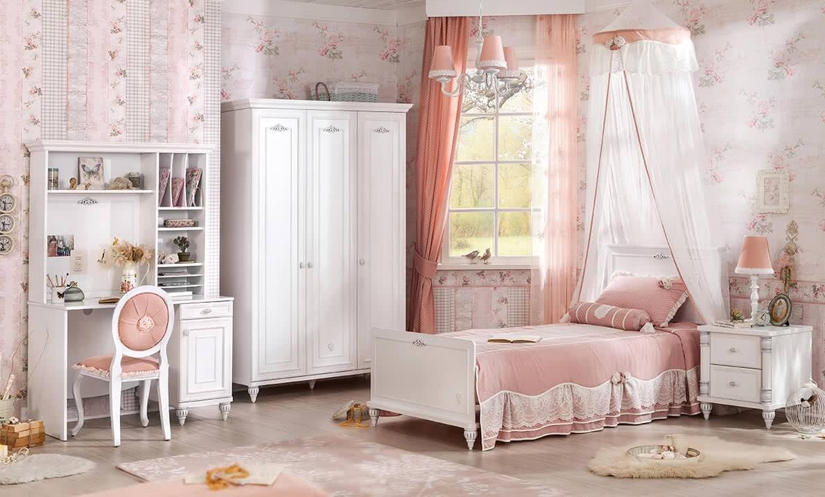 Romantica cilek meisjeskamer inspiratie, complete prinsessenkamer kopen, witte meubels meisjes slaapkamer