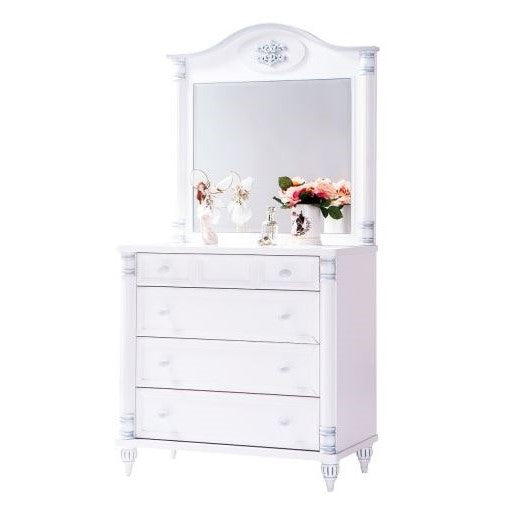 Cilek Romantic witte ladekast met spiegel, grote commode met spiegel meisjes, witte meisjes commode, complete meisjeskamer meubels